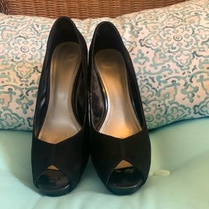 Classic Black suede peep toe pumps